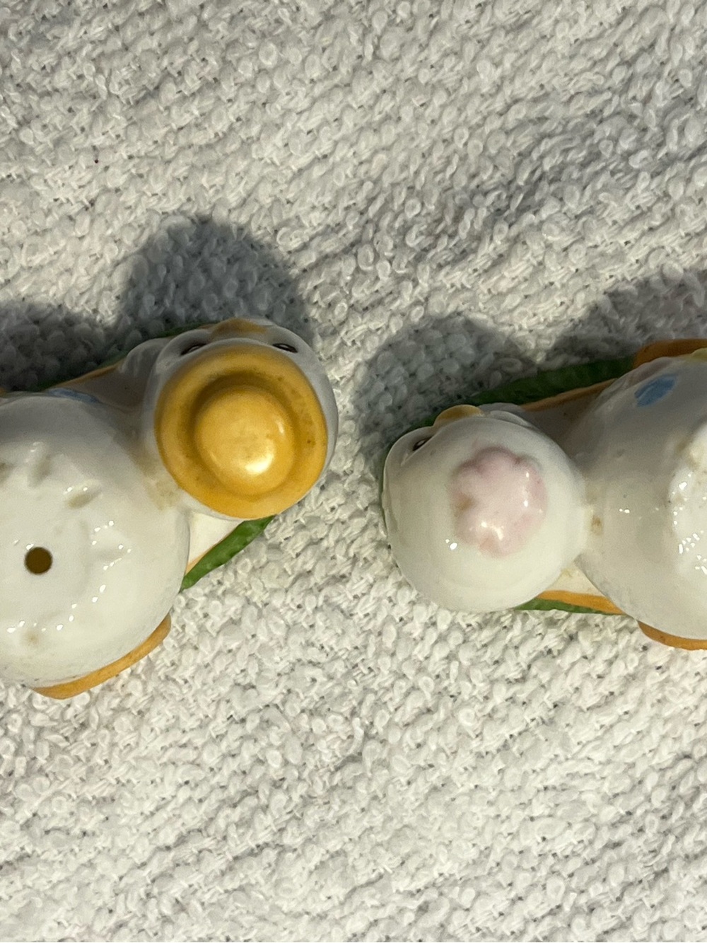 Ceramic Chick Salt and Pepper Shakers - White with Pastel Accents - Picture 3 of 5